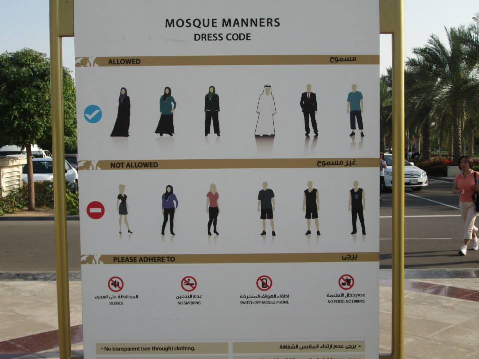 dress code sign at Sheikh Zayed Grand Mosque
