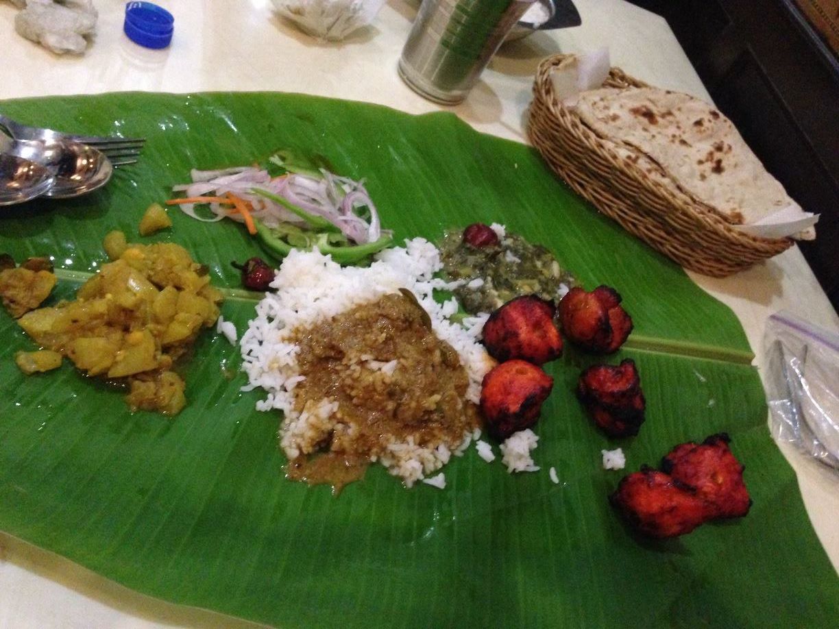 traditional Tamil dish on a banana leaf